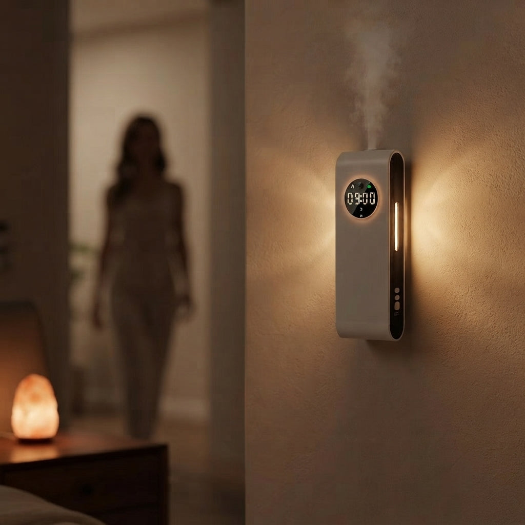 Diffuseur huile essentielle Sérénia™ avec veilleuse douce allumée la nuit