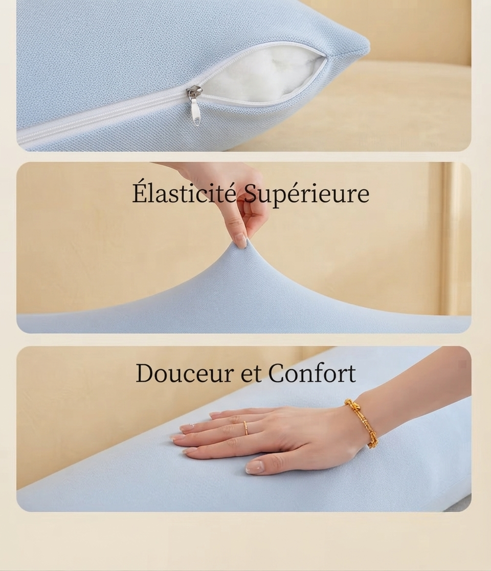 Oreiller ergonomique fermeture zip et douceur du tissu