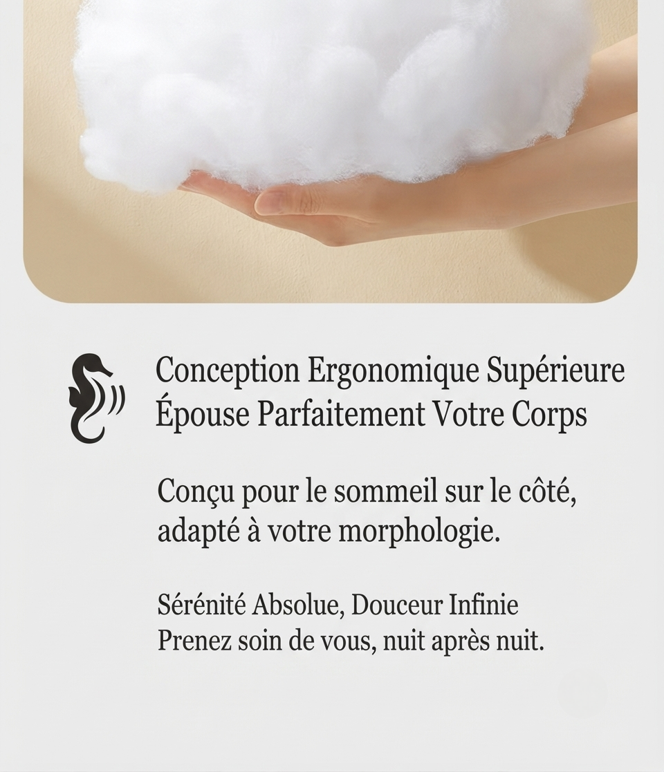 Oreiller ergonomique garnissage moelleux et doux