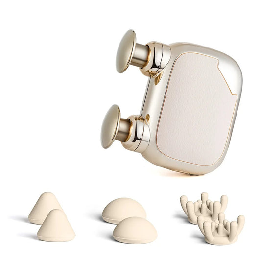 Pistolet de massage portable Myora™ doré avec ses embouts de rechange