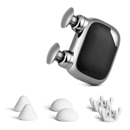Pistolet de massage portable Myora™ noir et argent avec ses embouts de rechange