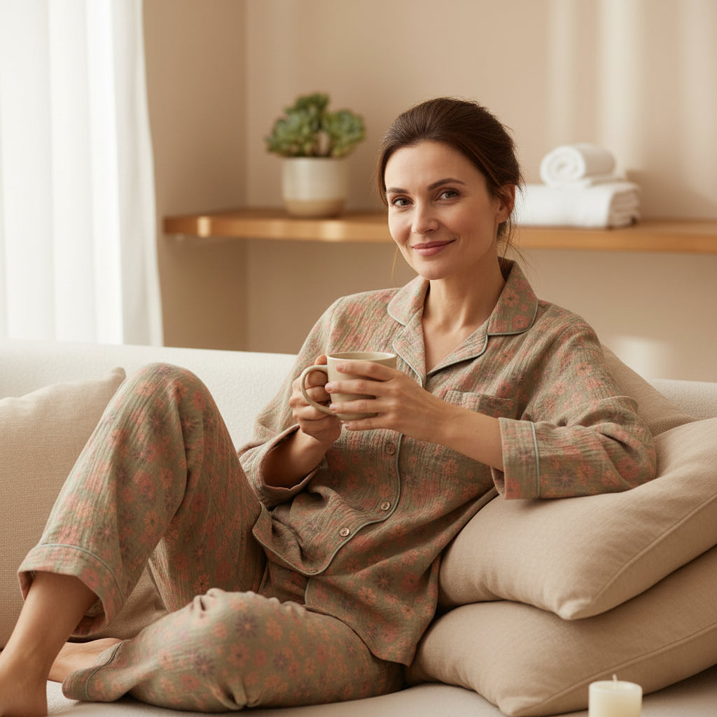 Pyjama Câline™ Automne (col chemise)femme salon 