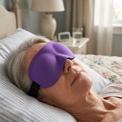 Masque de sommeil  violet femme dort  