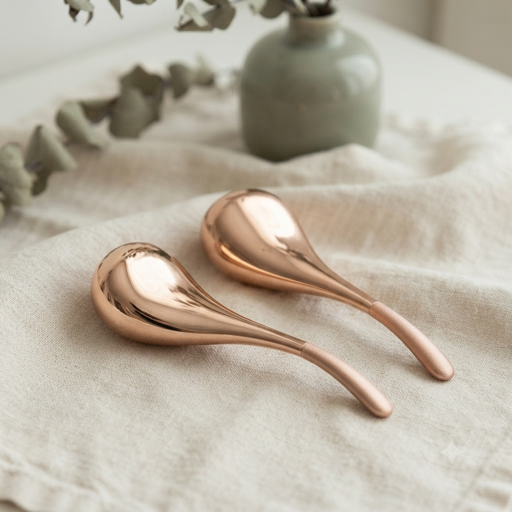 Massage visage anti rides globes rose gold sur soie bleu marine